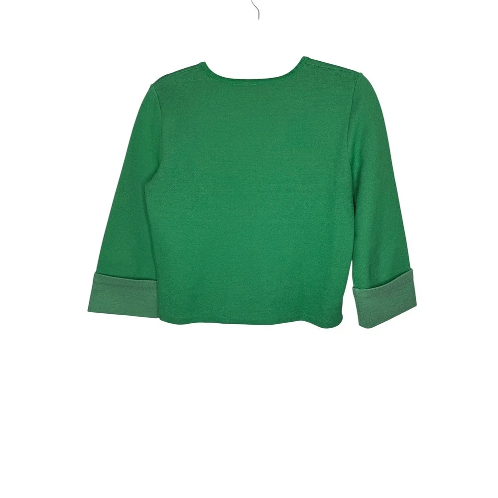 Moth Anthropologie Green Floral 3D Embroidery Knit Sweater XS 3/4‎ Sleeve